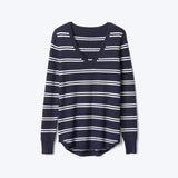 Stripe deep V-neck sweater