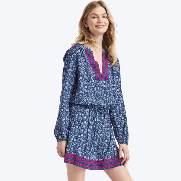 Mix print long sleeve dress