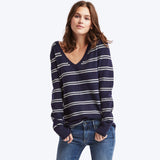 Stripe deep V-neck sweater