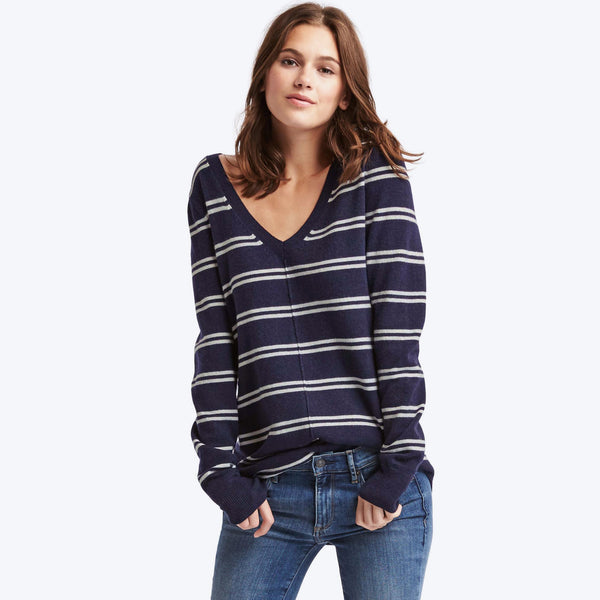 Stripe deep V-neck sweater