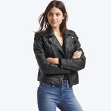 Leather multi-seam moto jacket