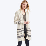 Stripe toggle-front stripe long cardigan