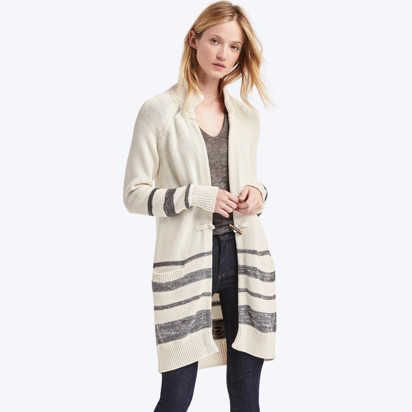 Stripe toggle-front stripe long cardigan