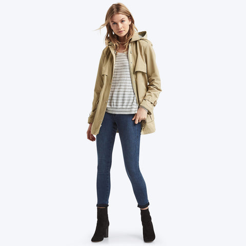 Twill short hooded trench