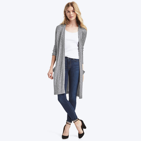 Marled open-front long cardigan