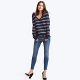 Stripe deep V-neck sweater